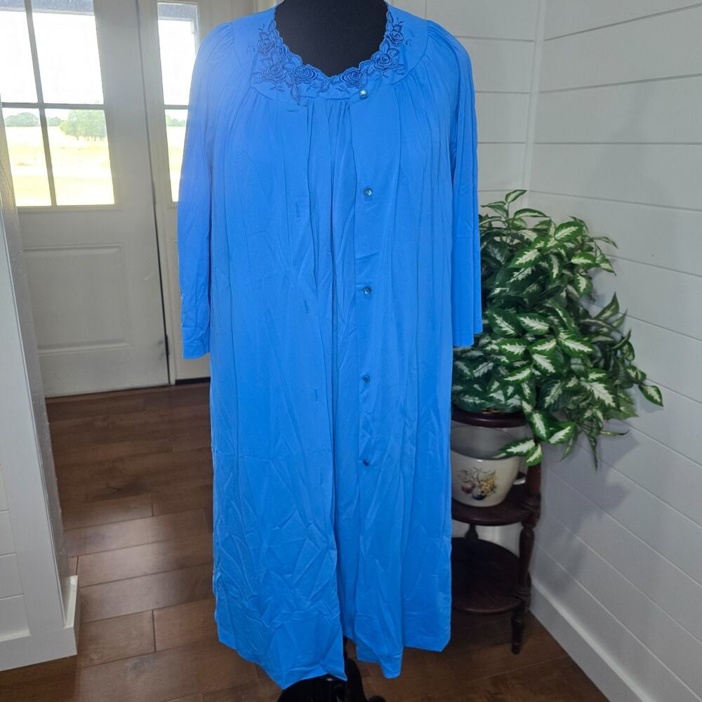 Vintage Shadowline Peignoir Set Medium Blue Nightgown Robe Lace USA